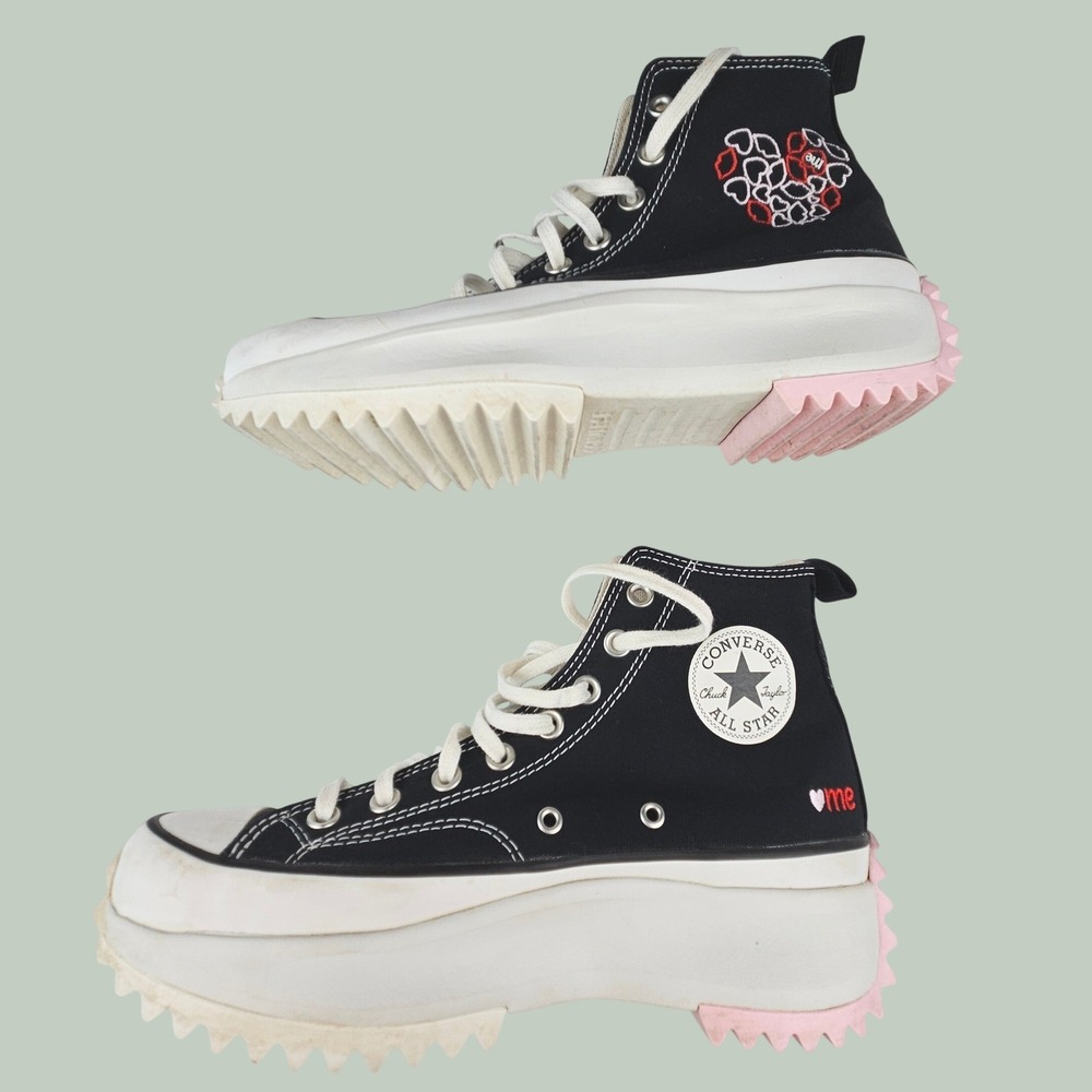 Converse Run Star Hike Hi Love Me M8/W9.5 Black Pink Platform Sneakers A01598C